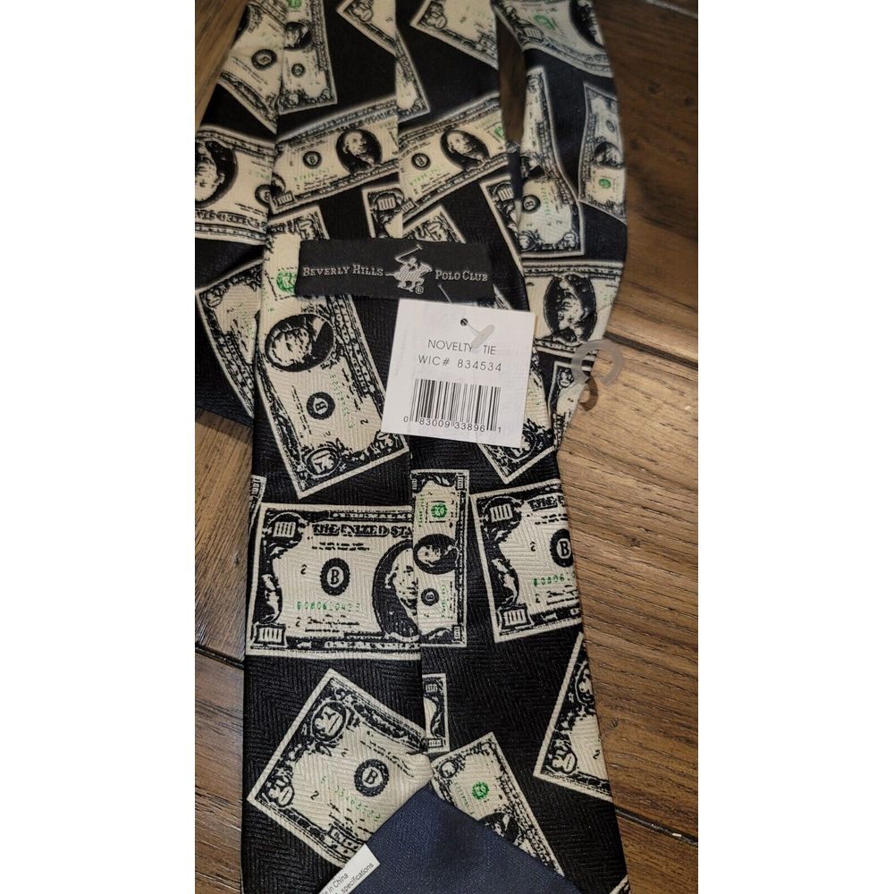 BEVERLY HILLS POLO CLUB Men's Novelty Neck Tie Money Dollar Bills 100% Polyester